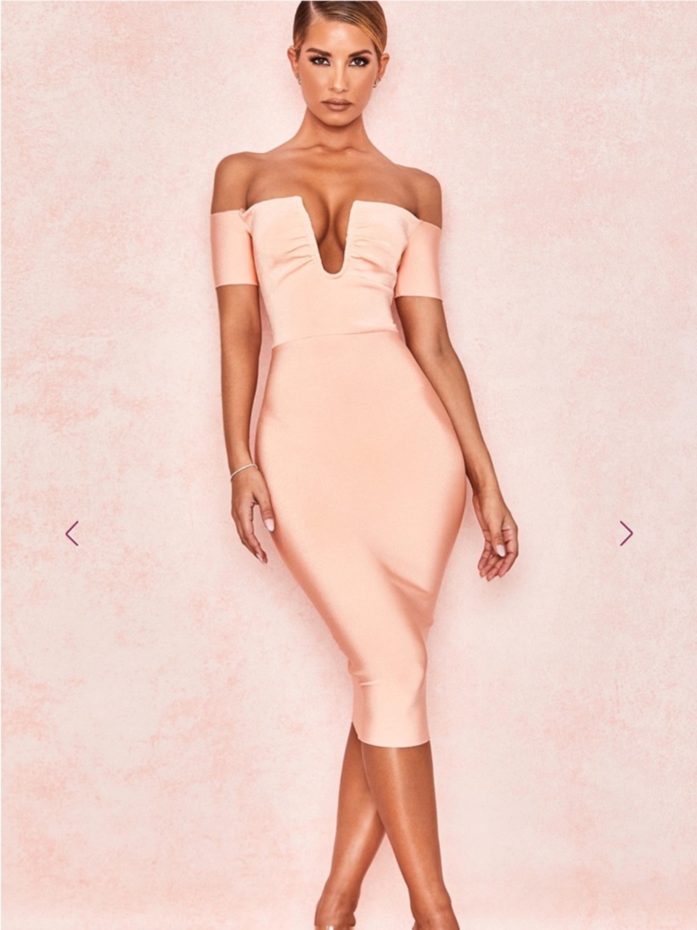 HOUSE OF CB Celia Peach Wire Bandage Dress NWT Sz L